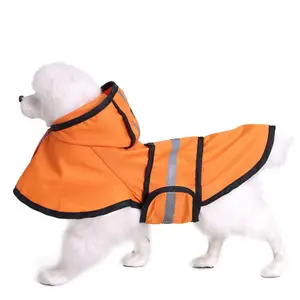 Grosir Jas Hujan Pakaian Anjing Tahan Air Jaket Hujan Ringan Dapat Disesuaikan dengan Lubang Harness untuk Anjing Kecil, Sedang dan Besar