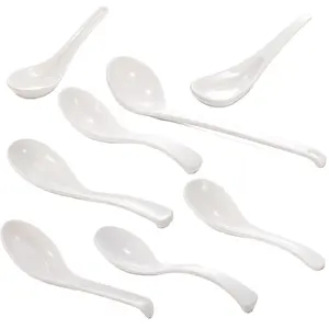 Asian Soup Spoons Melamine Rice Noodle Soup Spoons Japanese Soup Spoon for Home and Kitchen (White)