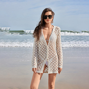 Nouvelle Blouse <span class=keywords><strong>Femme</strong></span> Couleur Unie Sexy Découpée Cardigan Tricoté Robe <span class=keywords><strong>de</strong></span> Plage <span class=keywords><strong>Maillot</strong></span> <span class=keywords><strong>de</strong></span> <span class=keywords><strong>Bain</strong></span> Bikini Vêtement <span class=keywords><strong>de</strong></span> Protection Solaire - Product Image 4