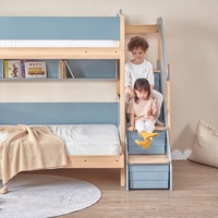 Only B2B Boori Meubles en bois pour enfants en bois massif à deux couches Lit superposé double pour enfants avec escalier de rangement
