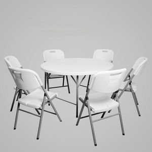 <span class=keywords><strong>Table</strong></span> ronde <span class=keywords><strong>pliante</strong></span> robuste en HDPE <span class=keywords><strong>de</strong></span> 65 pouces avec structure en acier <span class=keywords><strong>de</strong></span> 5 pieds pour la restauration en plein air, les mariages, les banquets et les fêtes - Product Image 1