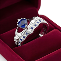 Bagues de couple romantiques en argent sterling 925, zircon cubique bleu en forme de cœur, bagues empilables, bijoux fins pour mariage et fiançailles
