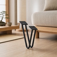 Pieds de meubles en métal noir en forme de V avec profil double tige angulaire pour projets de canapés et d'armoires sur mesure