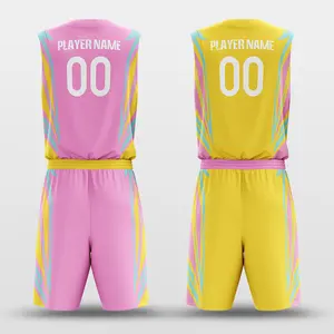 Benutzer definierte Top-Qualität Double Reversible Pink Gelb Basketball Sport Wear Basketball Uniform Shirts Set