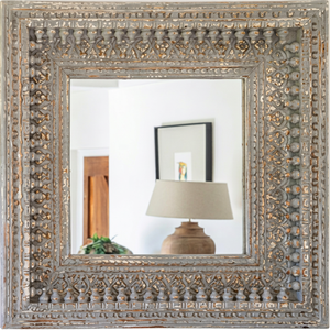 Minimalist <b>Square</b> Wooden Mirror Matte Black Carved Frame Handmade Eco-Friendly Customizable Color Custom Size Decorative Mirror - Product Image 1