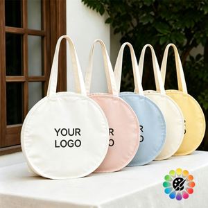 Sac fourre-tout rond en toile de coton durable avec design personnalisé, sac à bandoulière pliable pour les pique-niques du week-end - Product Image 4