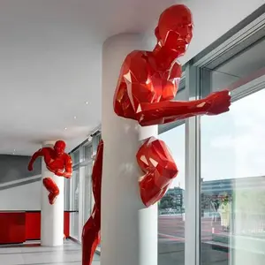 Art Deco design Fiberglas Geometrische Sport rot mann statue für shopping mall dekoration