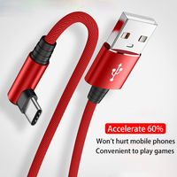 Fil tressé 60W, câble de jeu à charge rapide à angle droit à 90 degrés, câble de chargeur de données coudé USB Type C pour Samsung xiaomi huawei