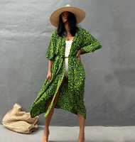Robe de plage maxi en coton pour femmes, décontracté, style bohème, vêtements de plage, protection solaire, Kaftan, été,