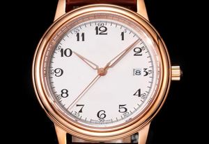 Montre numérique minimaliste au design rond élégant avec bracelet en cuir de 22 mm en acier inoxydable étanche, position de la couronne Omegas - Product Image 5