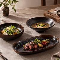 Piring Pasta Keramik Rustic Wide Rim, Piring Sup Stoneware Deep Center Straw Hat untuk Set Peralatan Makan Restoran Gourmet Fine Dining