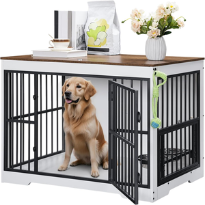 Köpek kafesi mobilya kapalı ahşap köpek kulübesi ile ayarlanabilir yükseltilmiş köpek kase besleyici, büyük orta Pet House End masa - Product Image 4