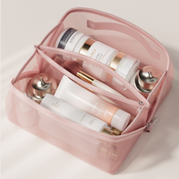 Tas Kosmetik Jaring Portabel Wanita 3 Lapis Kantong Rias Kapasitas Besar Tas Penyimpanan Jaring Perjalanan Mewah Tas Perlengkapan Mandi Bernapas