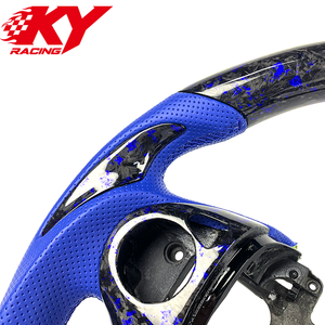 Volant sport personnalisé en fibre de carbone forgée bleue et cuir bleu, adapté à la Honda Accord 9ème génération et Odyssey - Product Image 2
