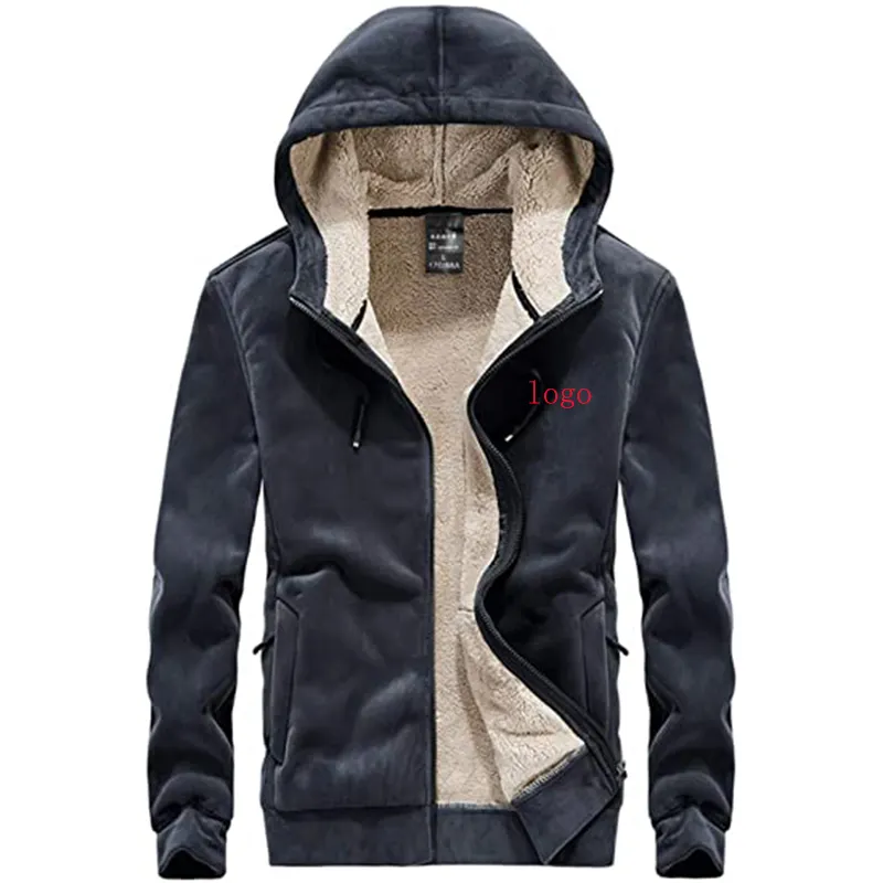 wholesale factory price sale Men's solid Winter Thicken Fleece Sherpa Lined Hoodie Sweatshirt Jacket Parka with Zipper Pockets