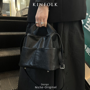 KINFOLK Bolso tipo cubo para mujer de piel suave con hebilla magnética, bolso bandolera con múltiples compartimentos, color marrón - Product Image 2