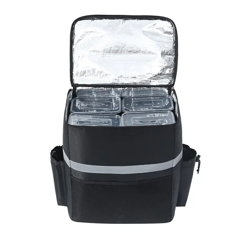 Sac à dos réfrigéré noir portable pour la livraison de nourriture sac de repas à emporter étanche avec boîte de refroidisseur de vin pour les pique-niques