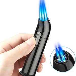 Nouveau briquet miniature rechargeable au butane coupe-vent, flamme à 3 jets, design luxueux, logo personnalisé, cadeau d'affaires en métal avec boîte cadeau - Product Image 1