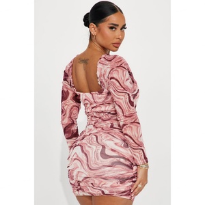 ชุดเดรสลำลองผู้หญิงคอเหลี่ยมแขนยาวผ้าตาข่ายโลโก้สั่งทำขายส่ง OEM - Product Image 3