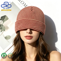 Bonnet tricoté en coton premium côtelé rayé rouge et beige avec revers pour activités hivernales en extérieur unisexe – Vente en gros directe usine