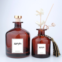 Bouteille en verre réutilisable pour huiles aromatiques, diffuseur de parfum rond avec bouchon en liège, ambre, 250 ml/500 ml