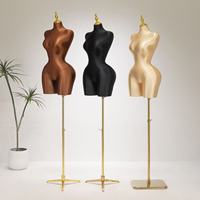 Prix d'usine - Mannequin de présentation femme BBL en velours givré PU, demi-corps avec hanches et poitrine généreuses, support doré