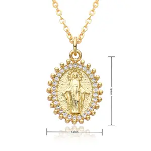 Plaqué or CZ Micro Pave Mère Vierge Marie Chaîne Religieuse Collier Femmes Bijoux Chrétiens Médaille Pendentif Collier