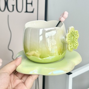 Md196 Bonito Sobremesa Nórdica Sorvete Chá Leite Café Da Manhã Caneca De Café De Cerâmica Com Alça De Flor Copos De Suco Drinkware - Product Image 2