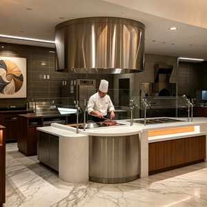 <span class=keywords><strong>Hotte</strong></span> de cuisine ouverte à montage au plafond, <span class=keywords><strong>hotte</strong></span> <span class=keywords><strong>aspirante</strong></span> ronde pour cuisine commerciale avec éclairage - Product Image 4