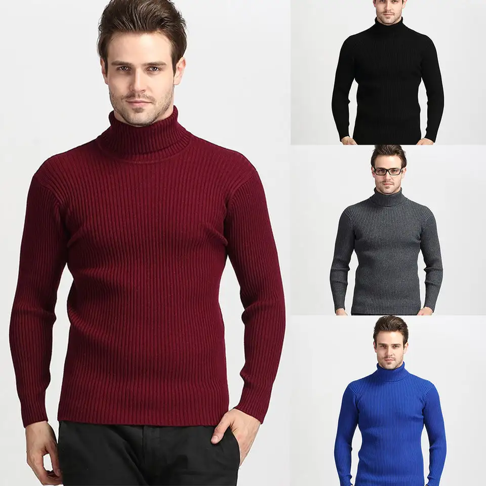 2022 winter fashion custom knitwear turtleneck knitted Long Sleeve men's Rib pullover knitting sweater for red