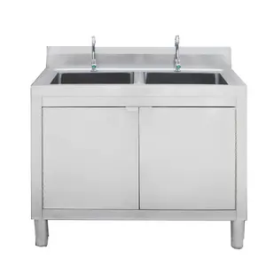 Industrial Kitchen Furniture Stainless Steel Workbench Kitchen Cabinet With Double Sink Bowl