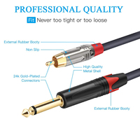 Kabel Interkoneksi Audio Stereo Dual 1/4 Inch TS ke Dual RCA Berlapis Emas 2 X 6.35 mm Male TS ke 2 RCA Male Patch Cord