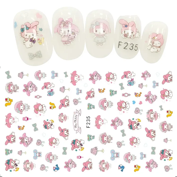 Adesivo de desenho animado para unhas, adesivo fofo de coelho rosa, decalques de desenho animado para garotas, decorações de salão de manicure