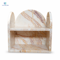 Étagère d'exposition en marbre Luca Arch |   Organisateur de table à double couche en pierre naturelle polie, onyx crème rose vert forêt, taille personnalisée