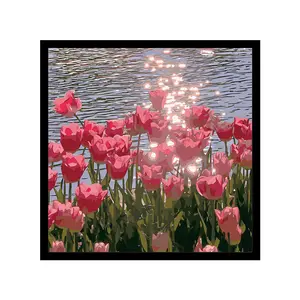 tulip flower landscape cartoon children's hand-painted diy digital oil painting complementary color acrylic artist