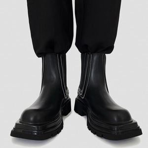 Men's Square-Toe High-End <b>Boots</b> Niche British-Style <b>Sock</b> Closure Thick-Sole for <b>Boots</b> Ankle Chunky Biker <b>Boots</b> Cow - Product Image 2