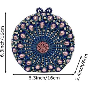 Sac de soirée de luxe rond pour femme avec strass, pochette florale en cristal, sac à main bleu rose pour mariage, soirée ou banquet - Product Image 2