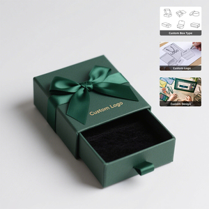 Custom Logo Biodegradable Paper Drawer Jewelry <b>Gift</b> <b>Box</b> with Ribbon for Necklace Ring <b>Earring</b> Packaging and Retail Display - Product Image 1