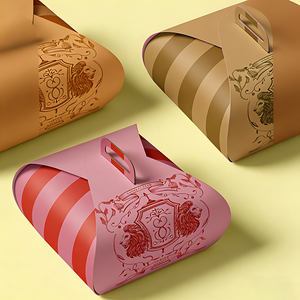 Sac cadeau ondulé vintage <span class=keywords><strong>Lion</strong></span> & Bouclier - Emballage à poignée rayée pour cadeaux de fêtes et faveurs de fête - Product Image 5