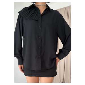 Wholesale Jessica Long <b>Shirt</b> Pleated Detail Embroidered Logo Lace <b>Black</b> Leopard Print XL XS Chiffon Silk Knitted for Office Wear - Product Image 3