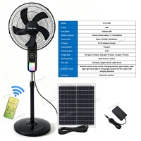 Ventilateur solaire sur pied 25W 16'' avec panneau solaire, haut-parleur Bluetooth, lumière rythmique RGB, anti-moustiques, sortie USB pour extérieur