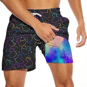 Mens Swim Shorts Trunks With Compression Liner 5 Inseam Quick Dry Swimwear Bathing Suit Swimming Board Shorts OEM Service Adults