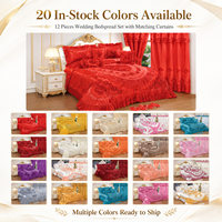 Ensemble de literie de luxe 12 pièces matelassé pour mariage avec rideaux, oreillers décoratifs, pantoufles – Ensemble complet de chambre nuptiale en gros