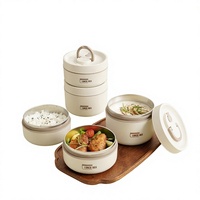 Lonchera Aislada Moderna y Minimalista, Paquete de 2, Contenedor Portátil para Alimentos con Tapa para Conservar el Calor, Ideal para la Oficina y la Escuela