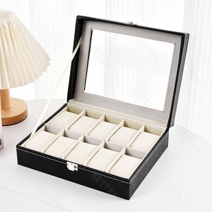 Mejor color negro 6 bits 12 bits caja de cuero Pu de gama alta caja de reloj de ventana Bloqueo de palabra 12 rejilla reloj pantalla soporte de muñeca caja de escaparate - Product Image 2