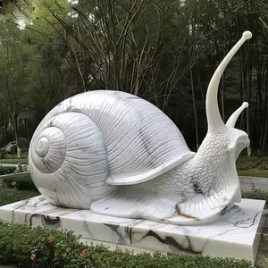 New Customized Design Landscape Park Decoration Stone Carving White Marble Snail Sculpture For Sale