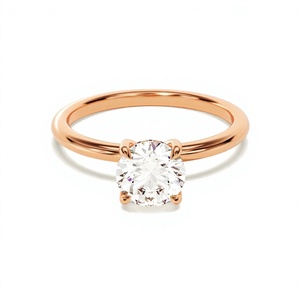Anillo de Diamante Cultivado en Laboratorio, Talla 7, Anillo de Compromiso, Oro Amarillo, 1 Quilate, Oro Real de 14k, Corte Redondo, Anillo de Bodas, Certificado GIA, para Mujer - Product Image 3