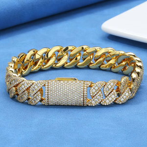 Bracelet pour homme Hip-hop personnalisé, chaîne cubaine en zircon sertie de diamants, boucle rabattable de 14 mm, bijoux Tanjing - Product Image 1