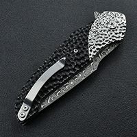 Couteau de poche pliant en acier Damas, motif martelé, manche en ébène, pour le camping, EDC, collection ou cadeau