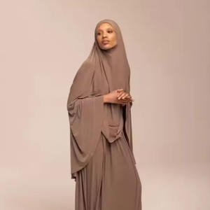 中国Feishun会社OEM/ODM純粋な色伝統的なイスラム教徒の女性の祈り控えめなJilbab Abaya 2ピースセットドレス - Product Image 1